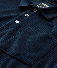 Ribbed Velour Polo in Classic Navy