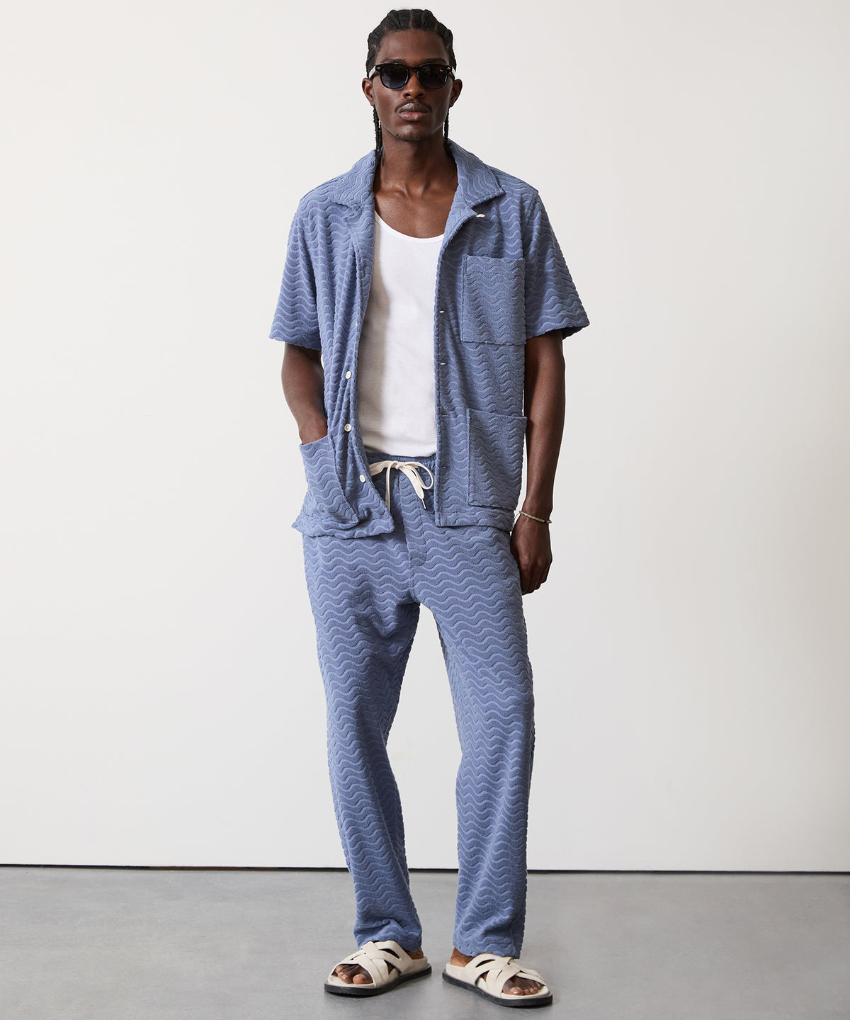 Wave Jacquard Terry Pant in Steel Blue