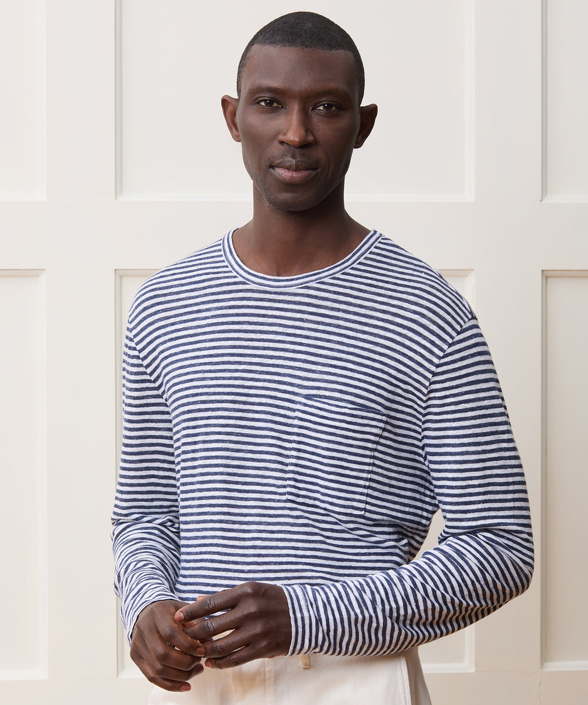 Linen Jersey Striped Pocket Tee