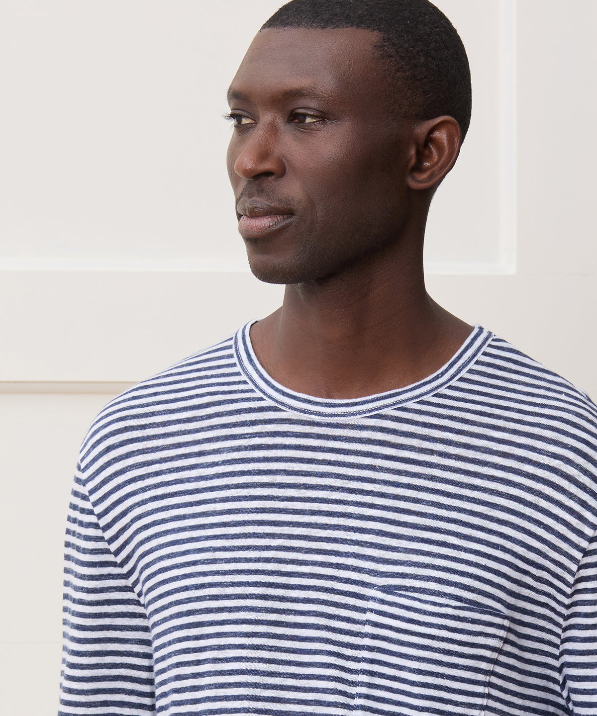 Linen Jersey Striped Pocket Tee