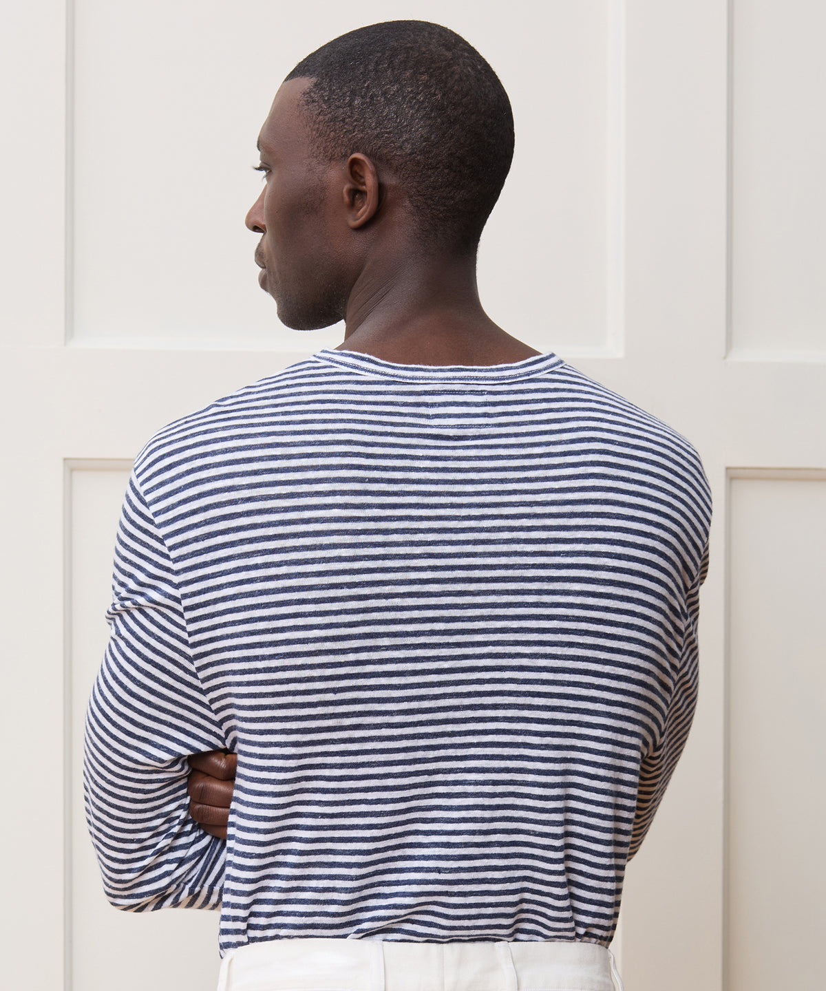 Linen Jersey Striped Pocket Tee