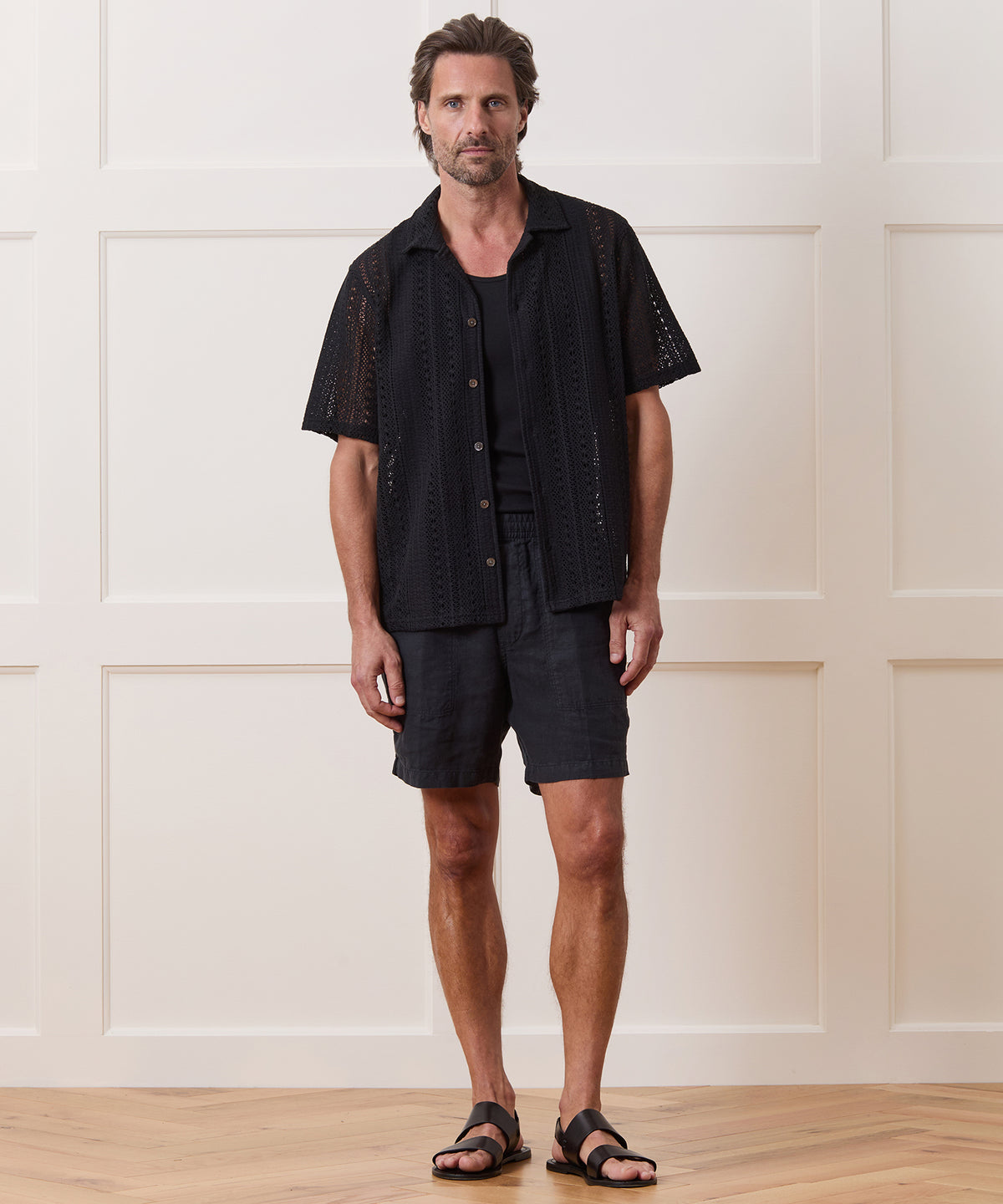 Relaxed Open-Knit Embroidered Cabana Polo
