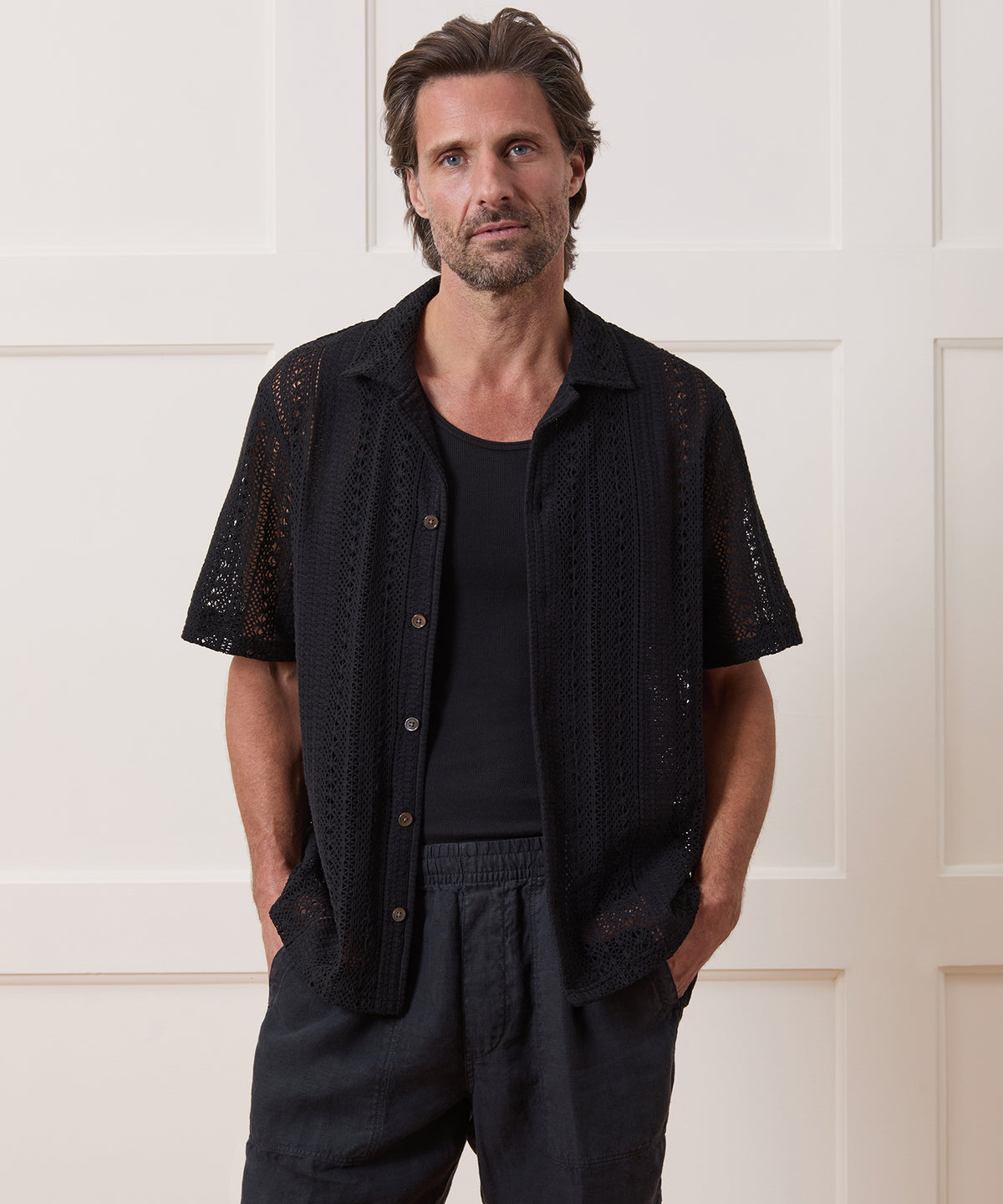 Relaxed Open-Knit Embroidered Cabana Polo