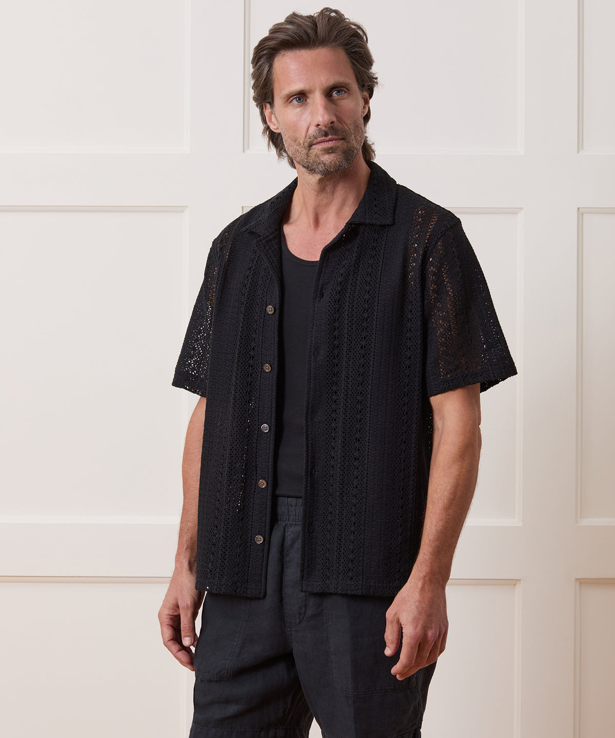 Relaxed Open-Knit Embroidered Cabana Polo