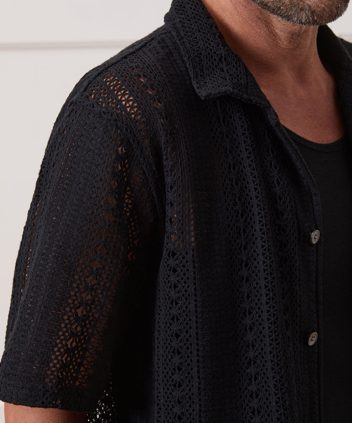 Relaxed Open-Knit Embroidered Cabana Polo