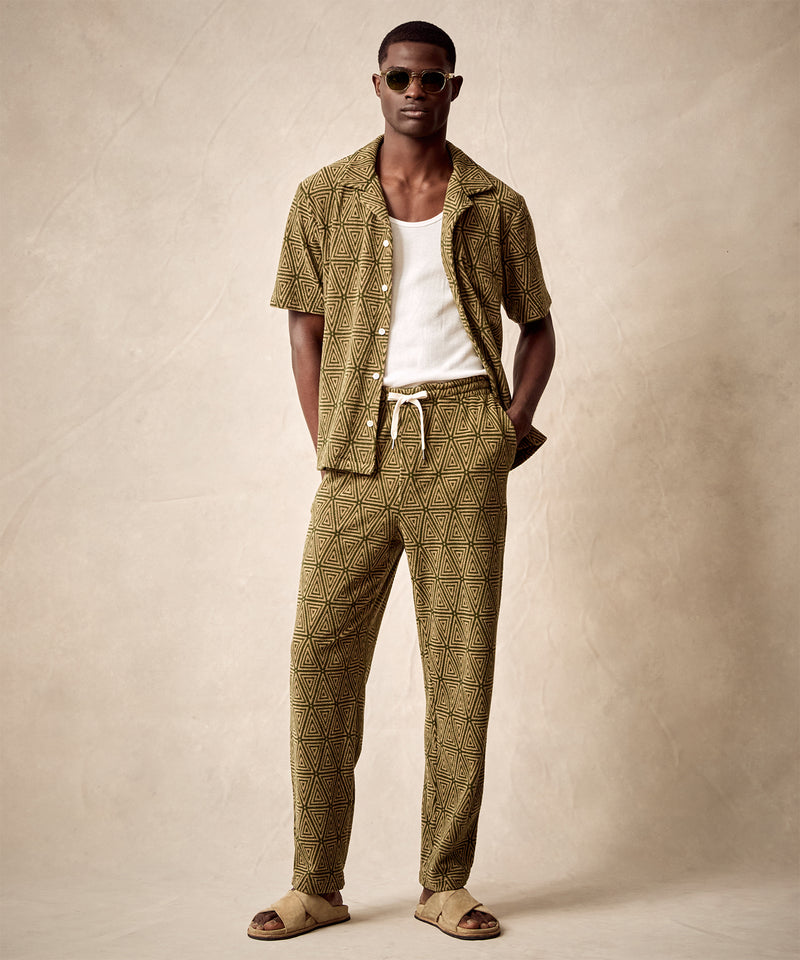 Terry Jacquard Beach Pant in Green Leaf