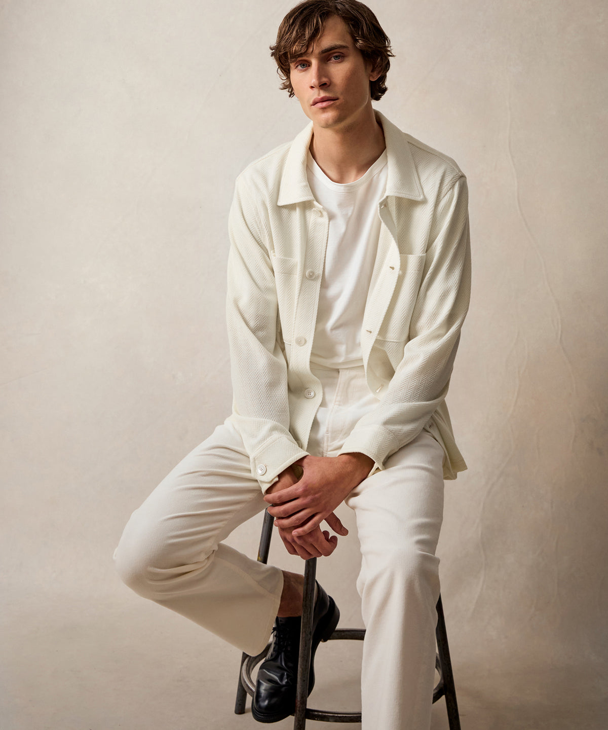 Herringbone Knit Overshirt in Bisque