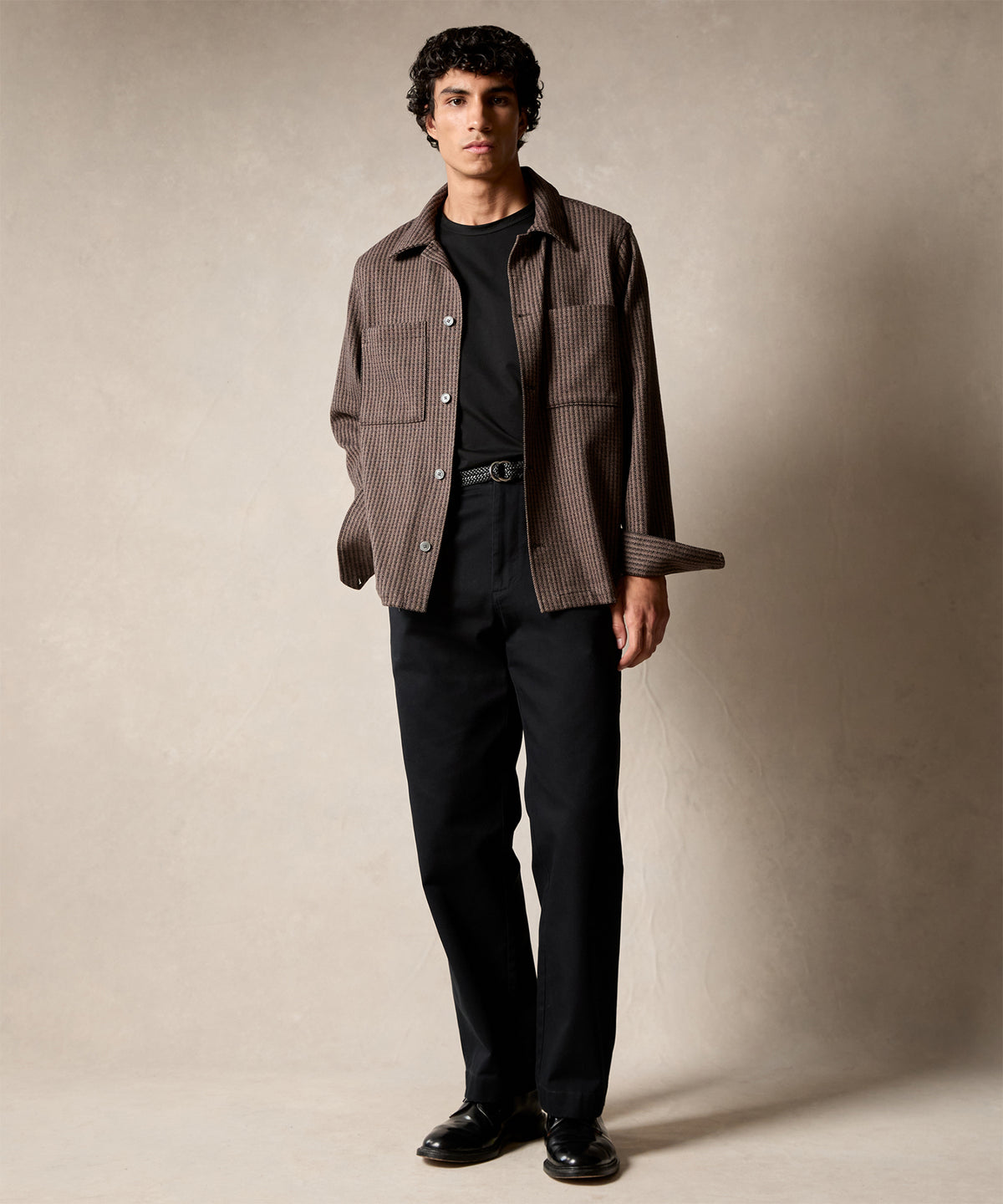 Double Knit Striped Overshirt in Vintage Brown