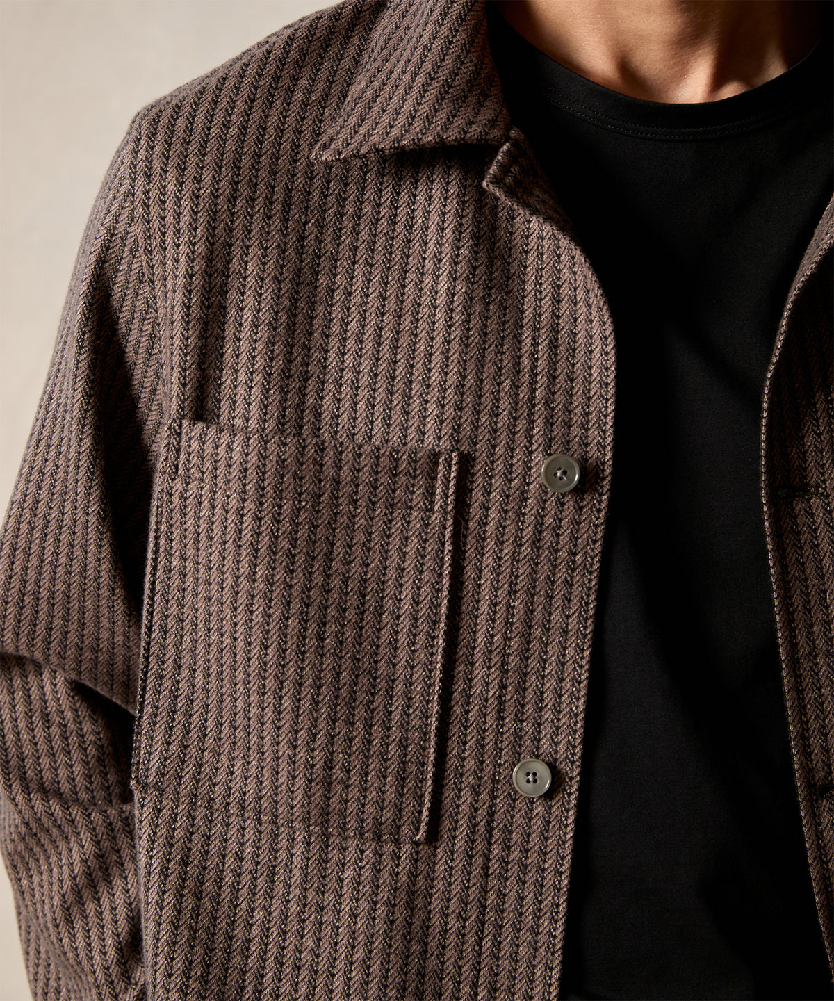 Double Knit Striped Overshirt in Vintage Brown