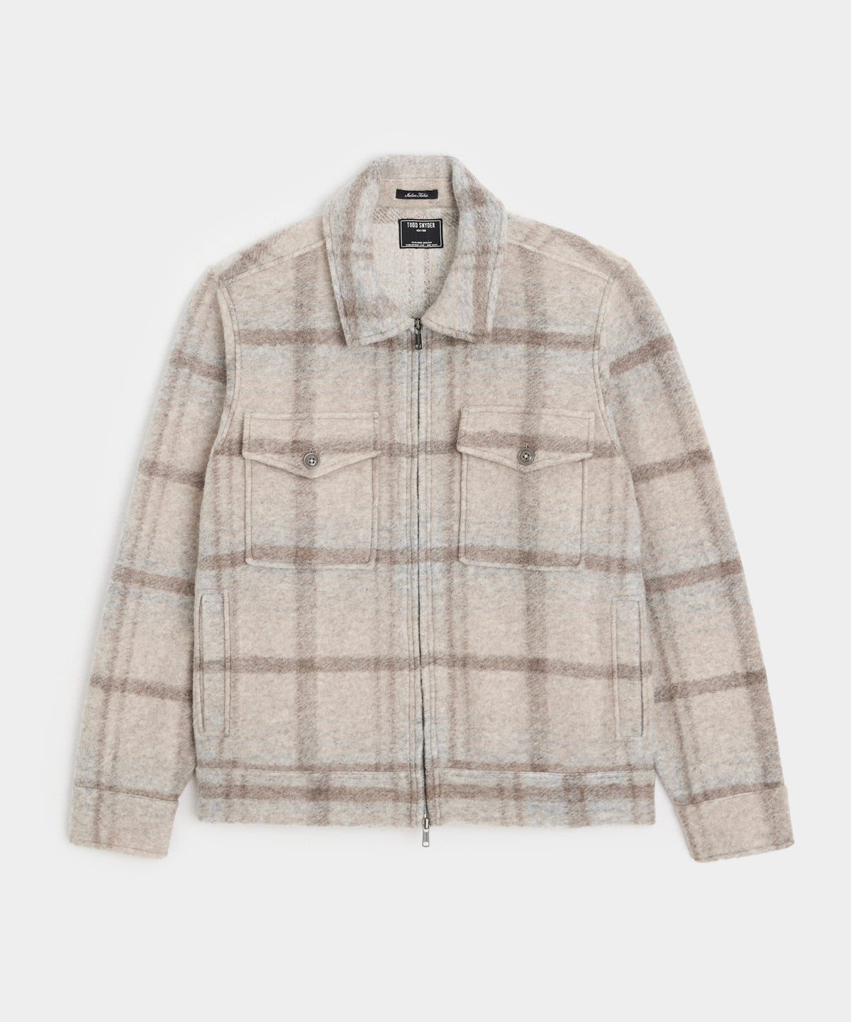 Brushed Plaid Full-Zip Jacket in Stone