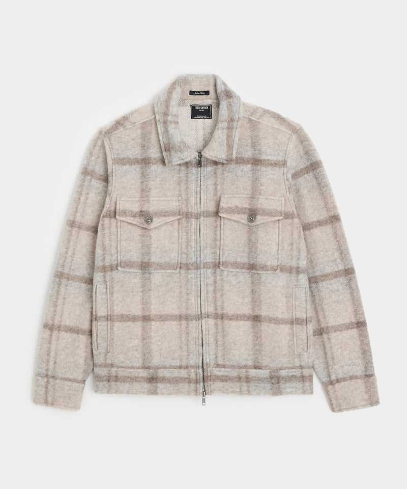 Brushed Plaid Full-Zip Jacket in Stone