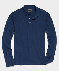 Long Sleeve Stretch Dress Pique Polo in Navy