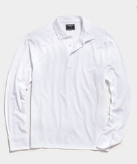 Long Sleeve Stretch Dress Pique Polo in White