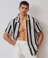 Black and White Stripe Open-Knit Cabana Polo