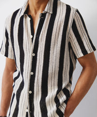 Black and White Stripe Open-Knit Cabana Polo