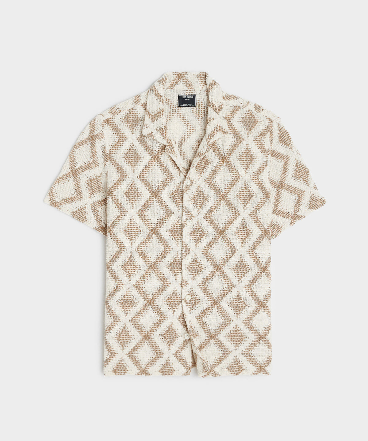 Diamond Open-Knit Cabana Shirt in Chalk