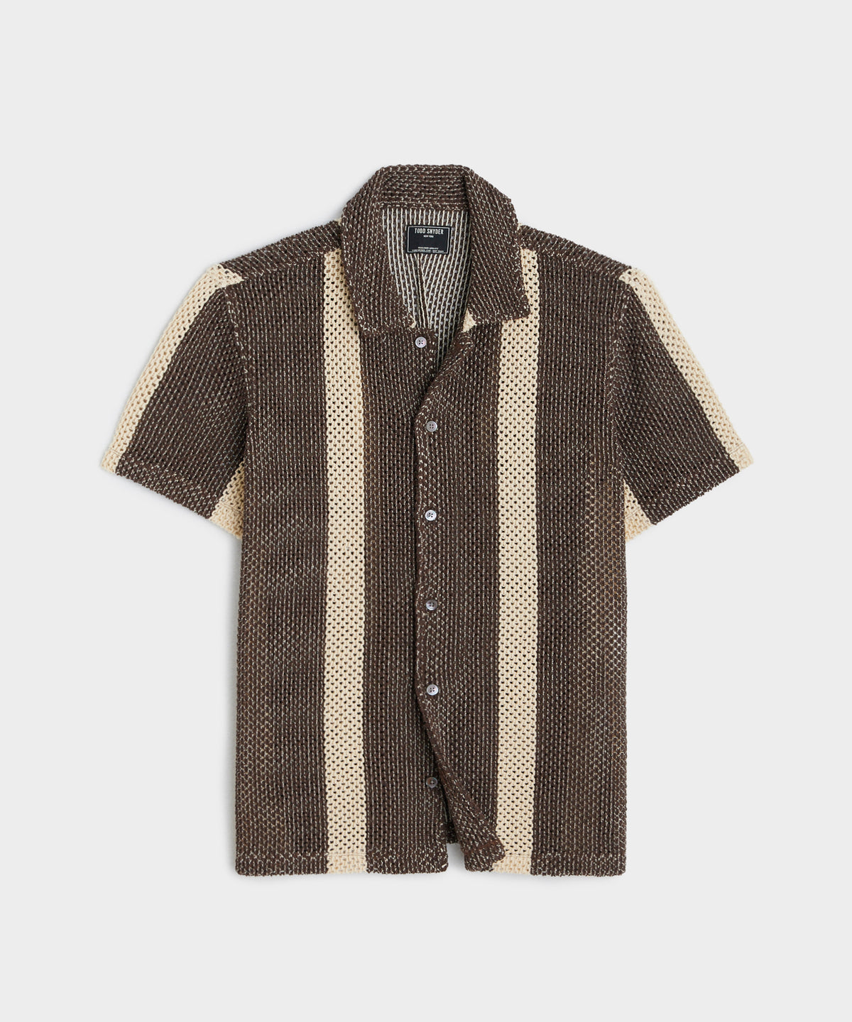Striped Open-Knit Cabana Shirt in Espresso Bean