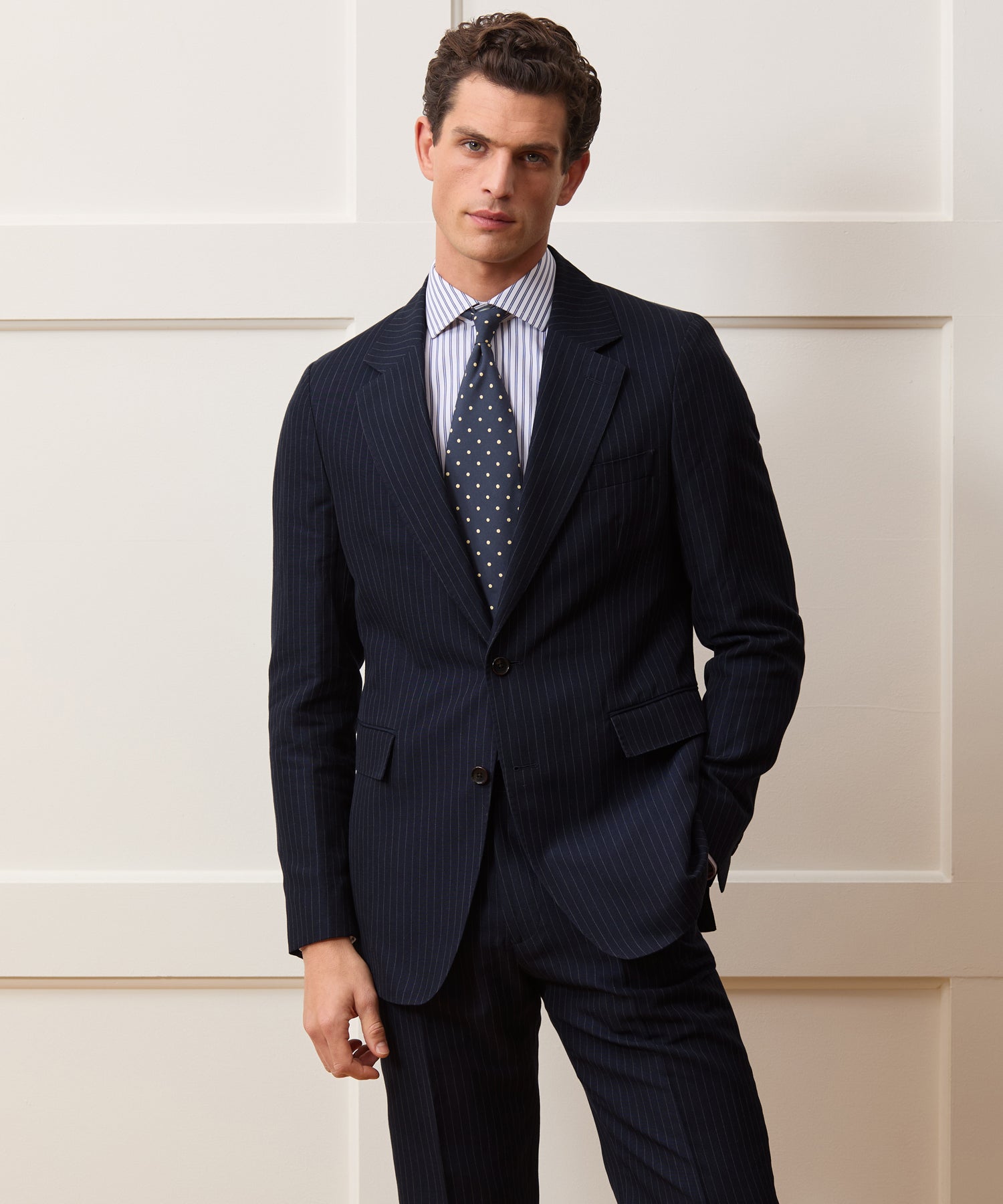 Italian Cotton-Linen Pinstripe Sutton Jacket in Navy Stripe – Todd