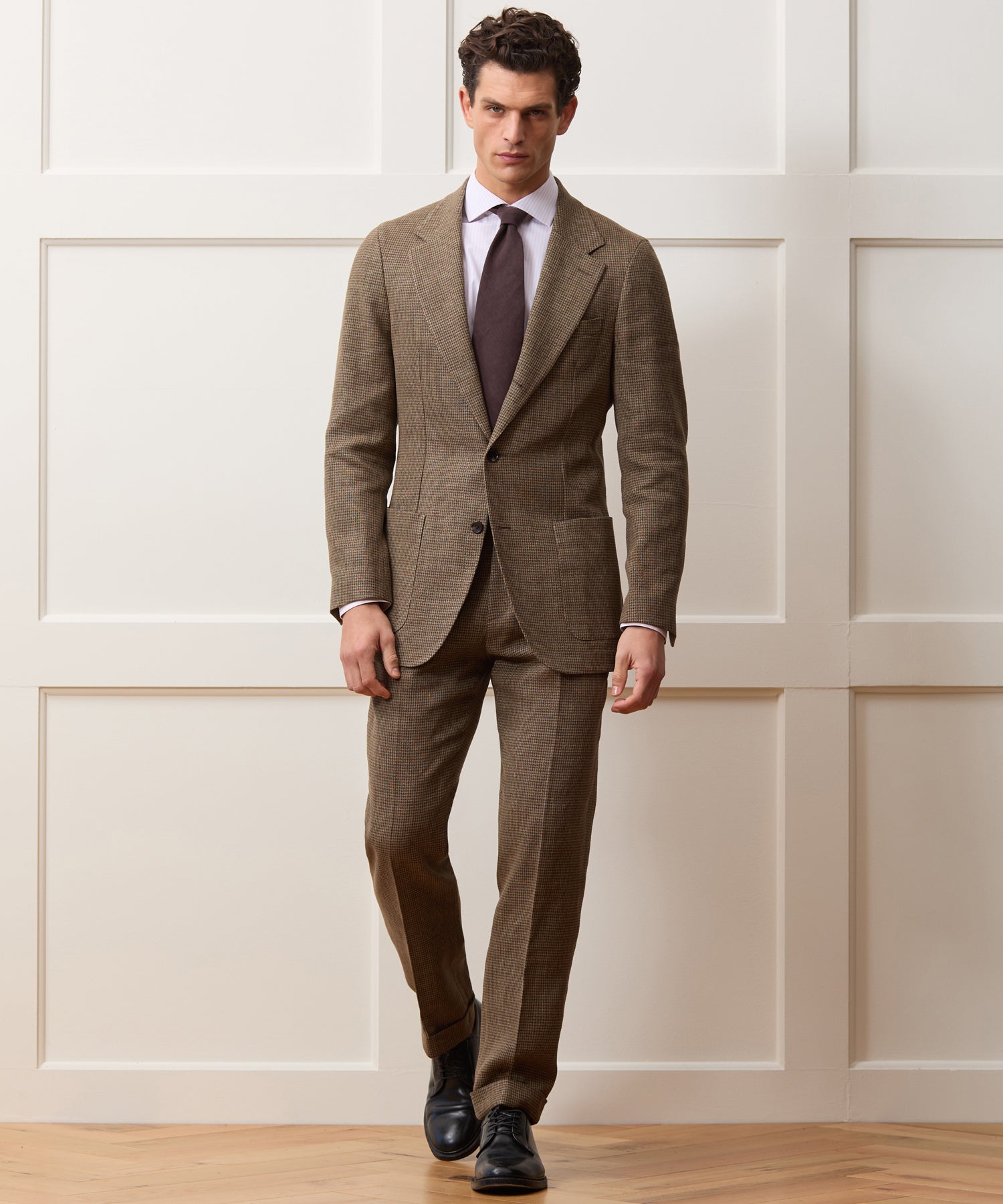 Italian Linen Houndstooth Madison Jacket in Tan Houndstooth – Todd