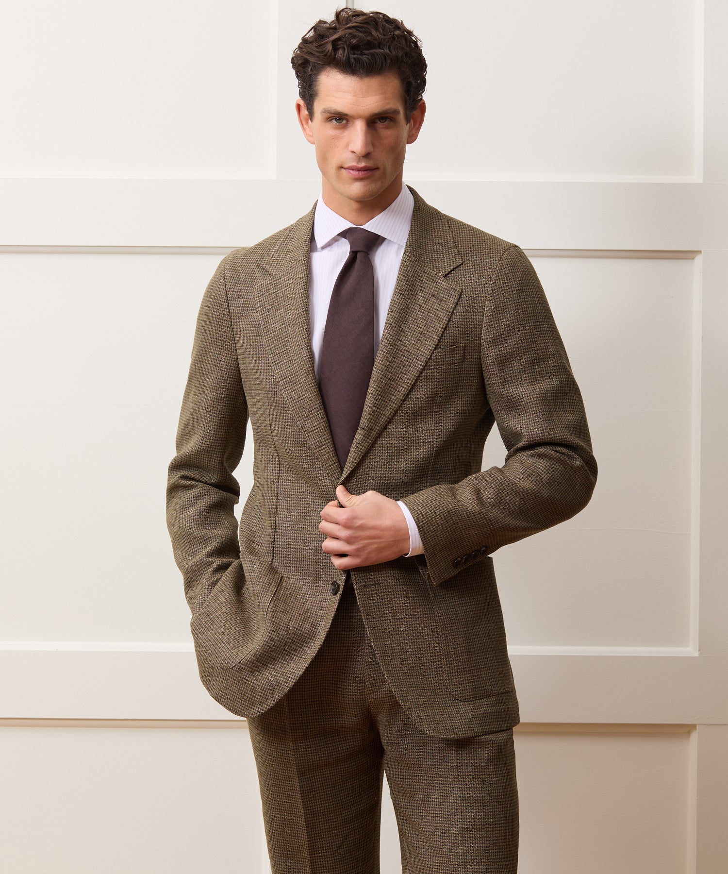 Italian Linen Houndstooth Madison Jacket in Tan Houndstooth – Todd