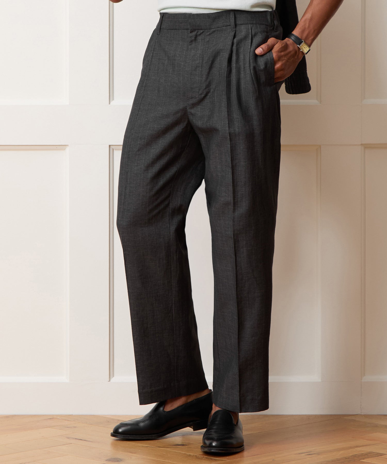 Linen-Wool Officer Trouser in Charcoal Stripe – Todd Snyder