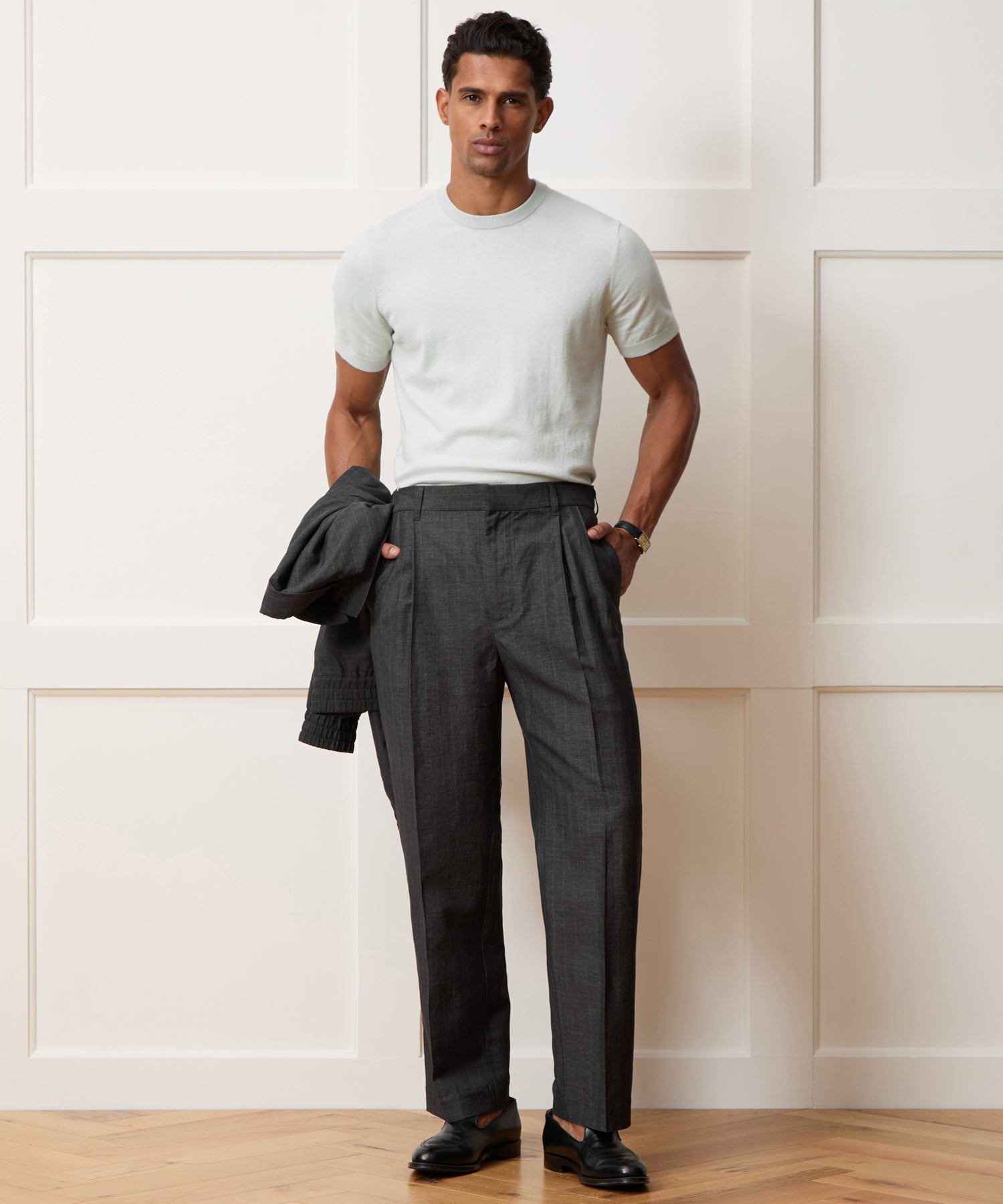 Linen-Wool Officer Trouser in Charcoal Stripe – Todd Snyder