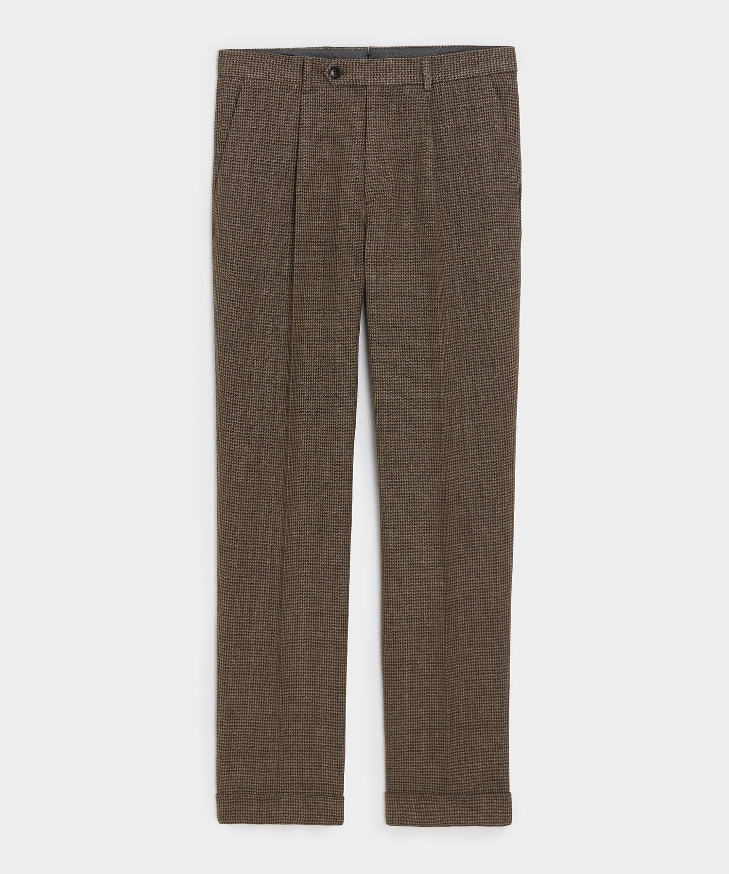 Italian Linen Houndstooth Madison Trouser in Tan Houndstooth