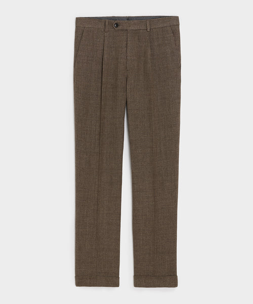 Italian Linen Houndstooth Madison Trouser in Tan Houndstooth