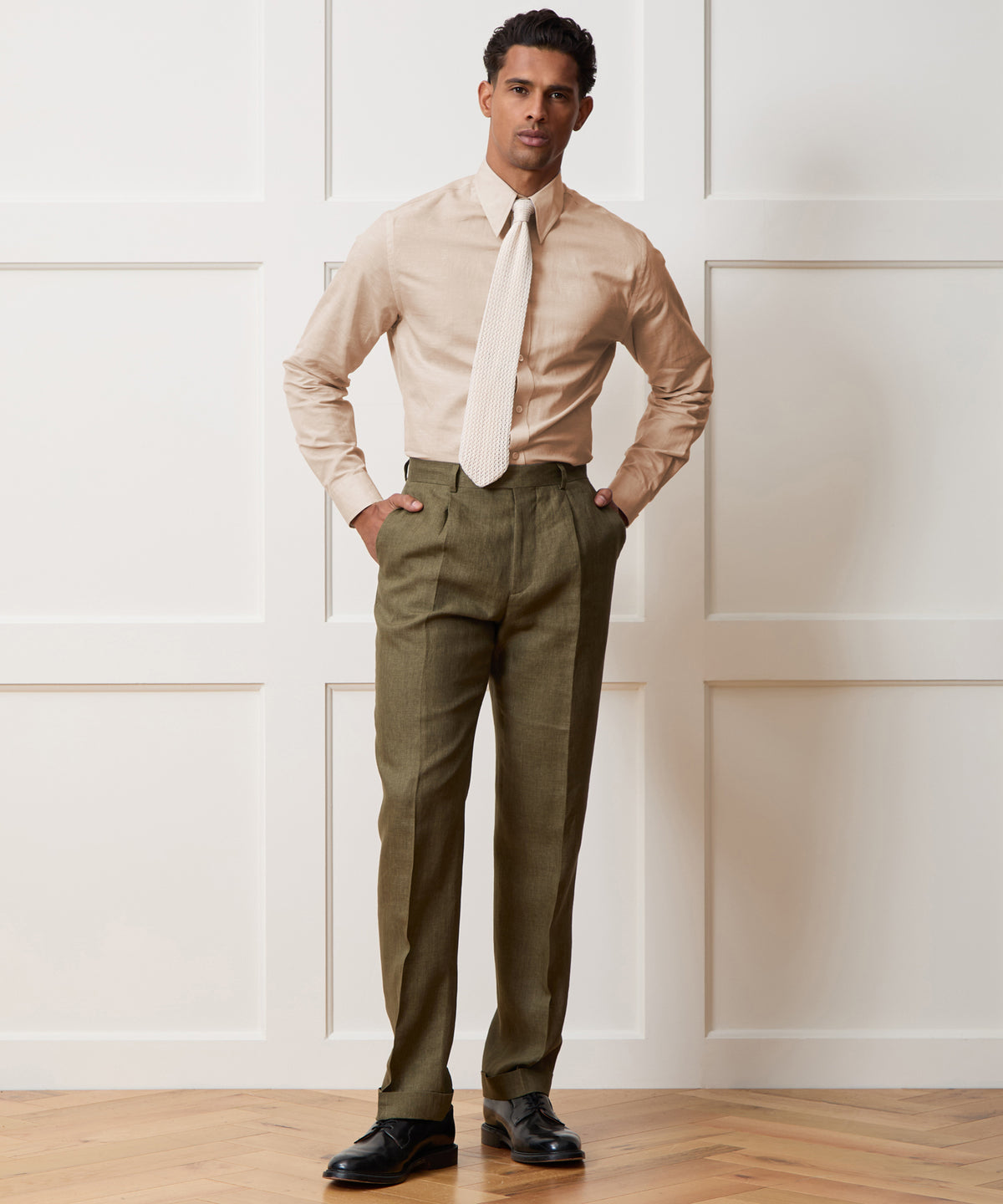 Italian Cotton-Linen Long Point Collar Dress Shirt