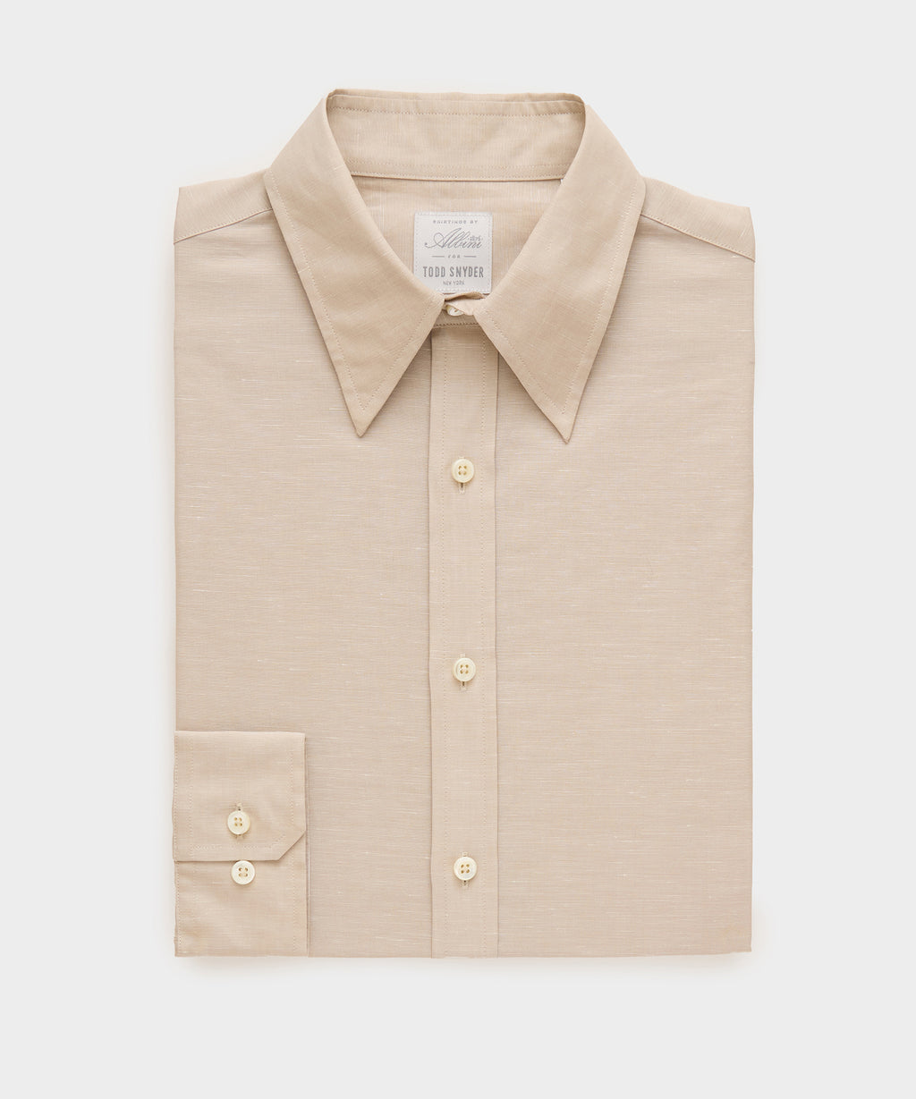 Italian Cotton-Linen Long Point Collar Dress Shirt