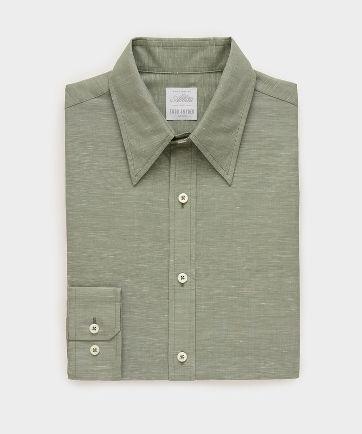 Italian Cotton-Linen Long Point Collar Dress Shirt
