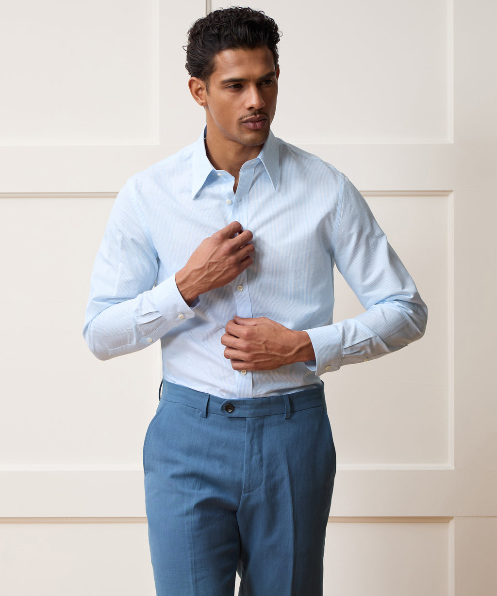 Italian Cotton-Linen Long Point Collar Dress Shirt