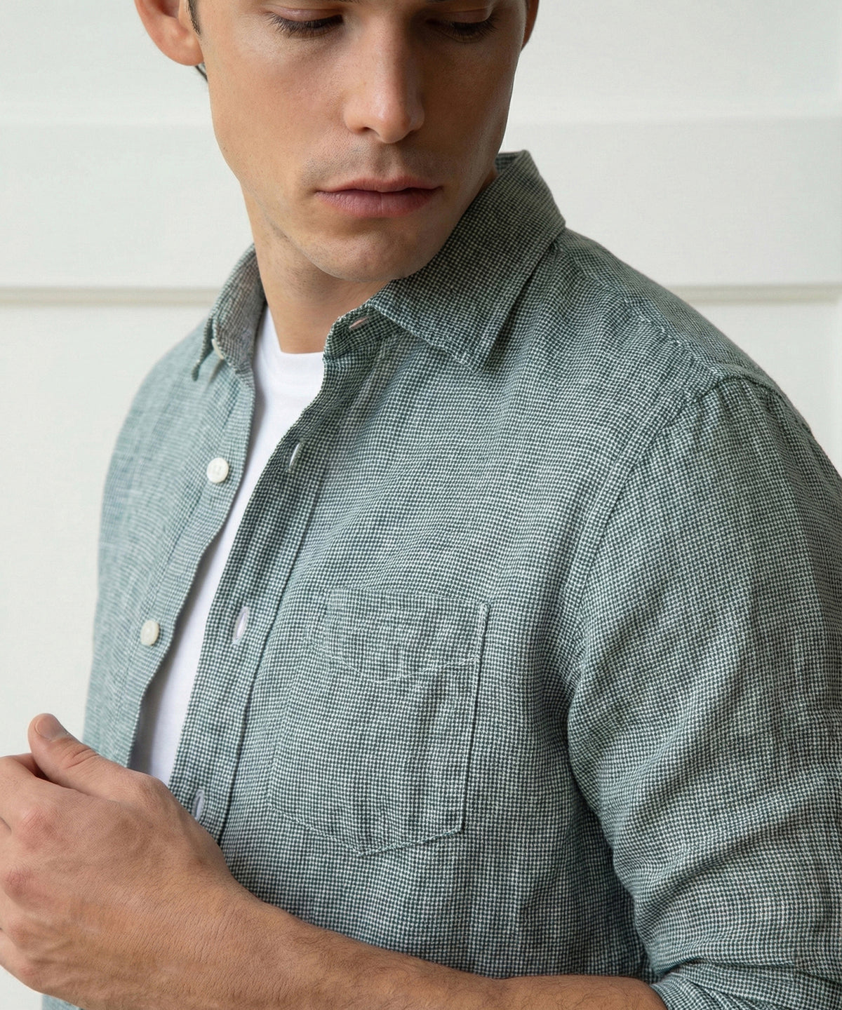 Slim Sea Soft Linen Point Collar Shirt in Botanical Green Gingham – Todd Snyder