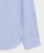 Close-up detail of the Todd Snyder Linen Western Shirt in Blue.