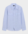 Flat lay of the Todd Snyder Linen Western Shirt in Blue.
