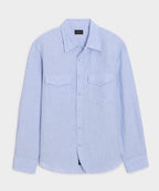 Flat lay of the Todd Snyder Linen Western Shirt in Blue.