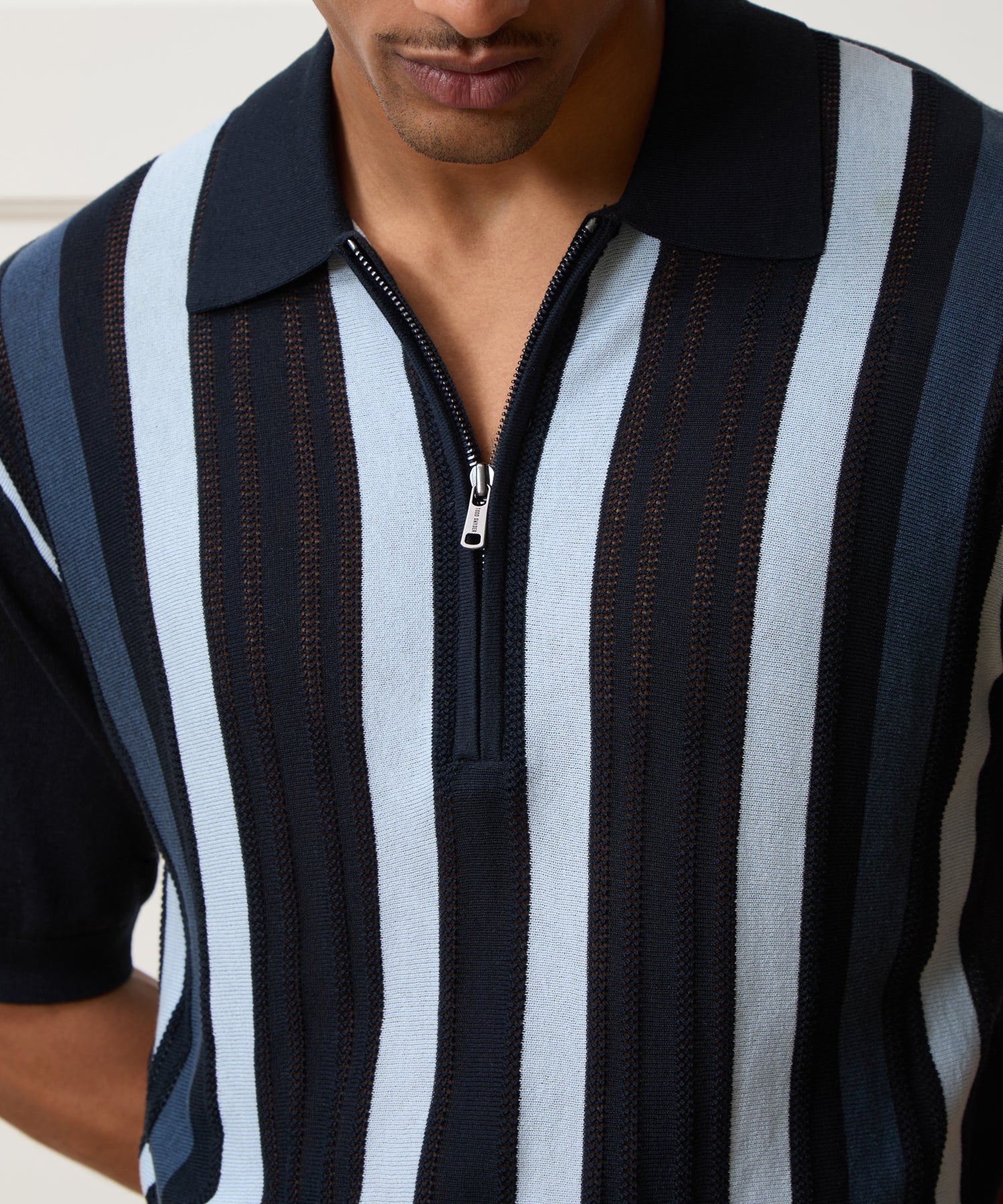 Stratford Quarter-Zip Sweater Polo in Navy Stripe – Todd Snyder