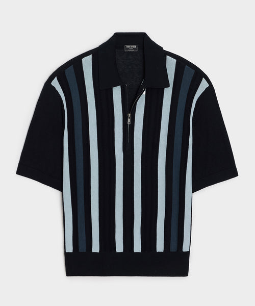 Stratford Quarter-Zip Sweater Polo in Navy Stripe – Todd Snyder