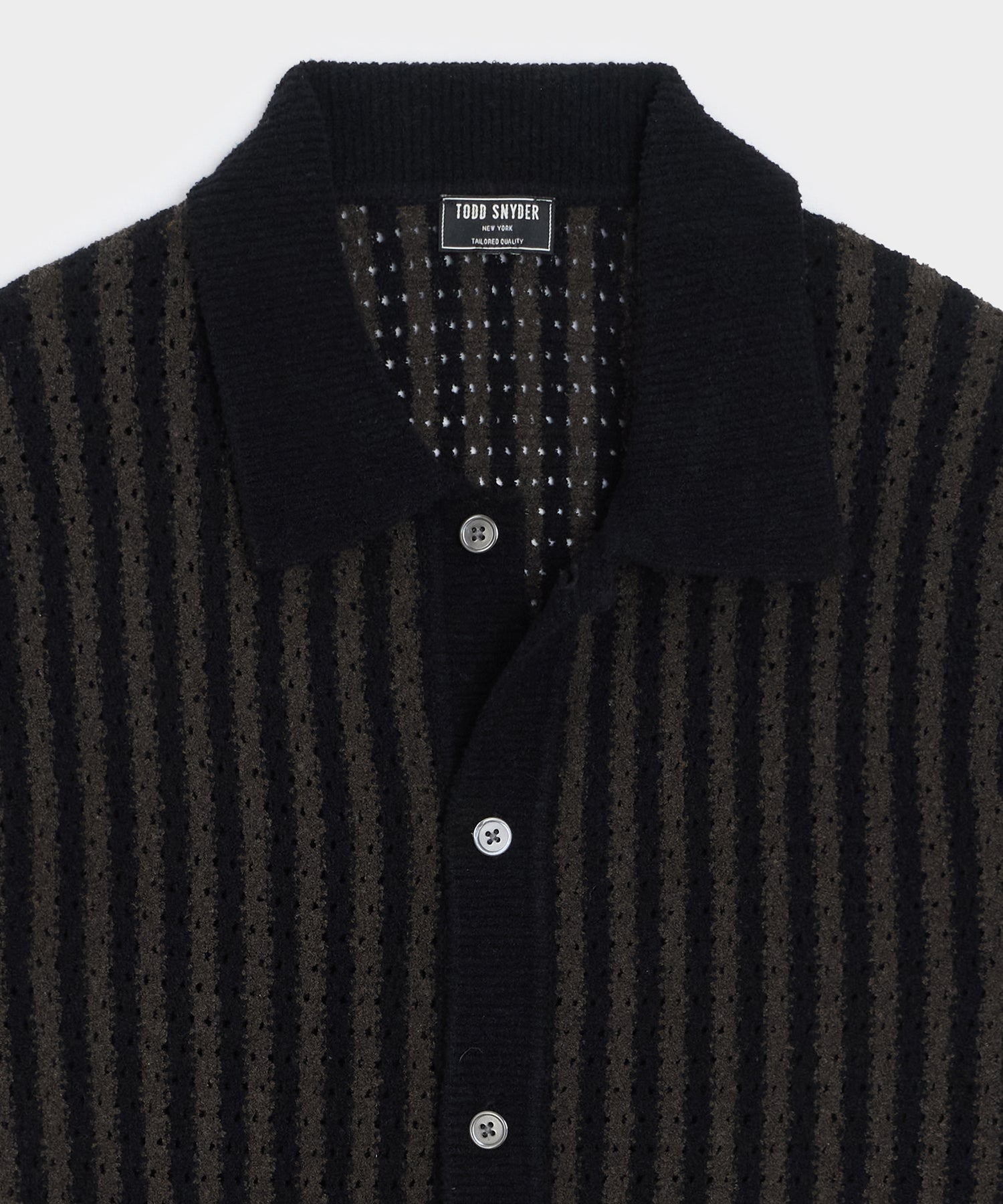 Striped Boucle Sweater Polo in Dark Mocha Stripe – Todd Snyder
