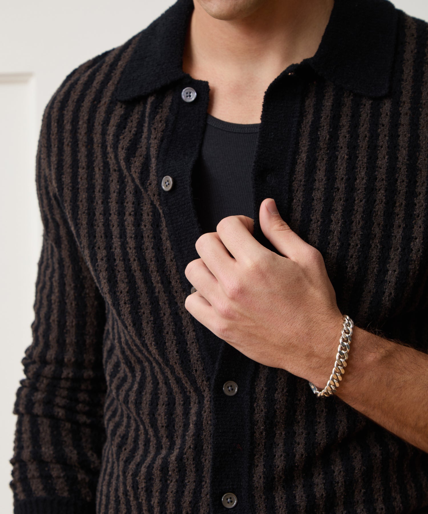 Striped Boucle Sweater Polo in Dark Mocha Stripe – Todd Snyder