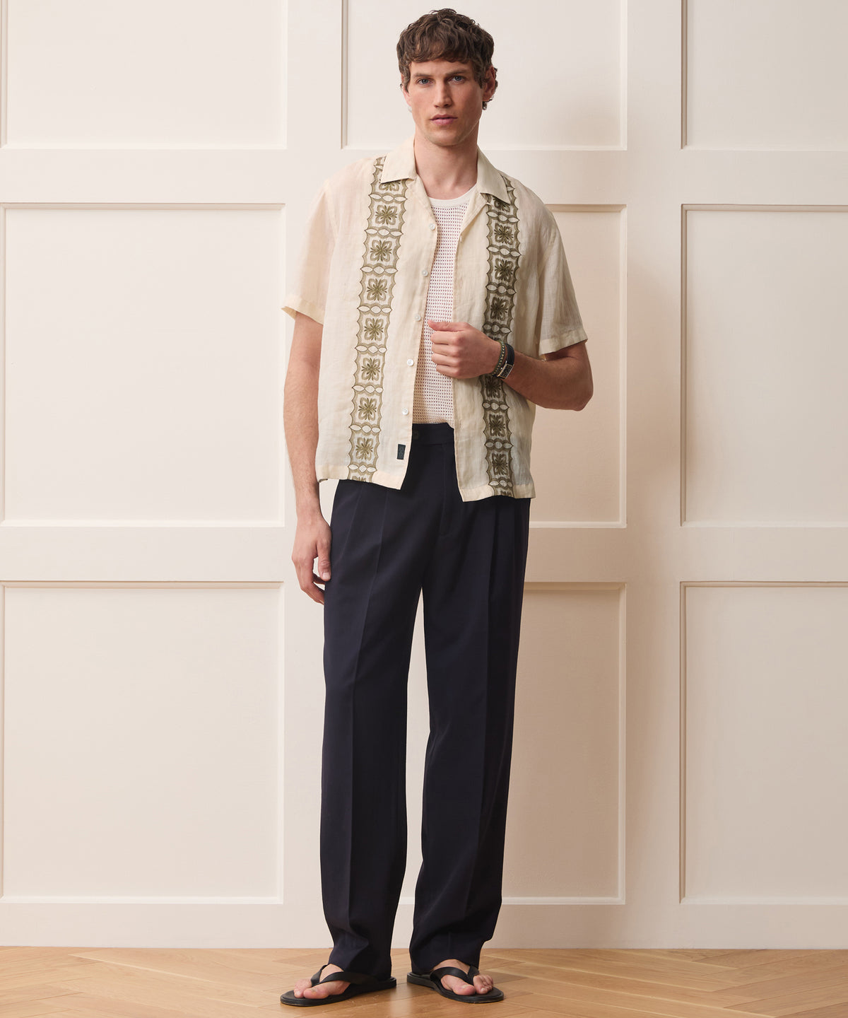 Embroidered Voile Capri Shirt