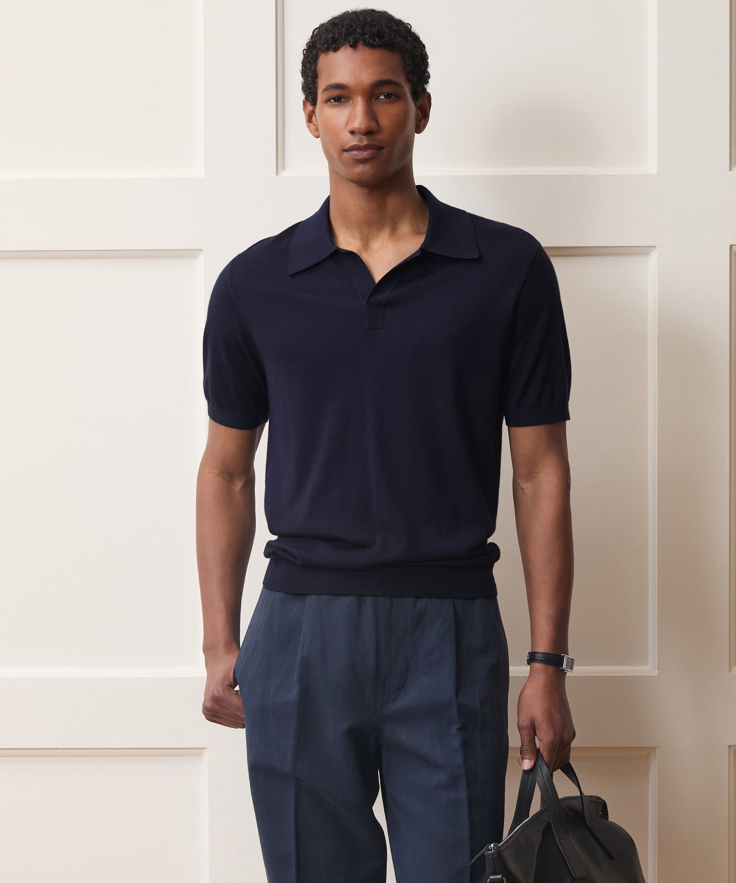 【EXCLUSIVE】BATONER SILK KNIT POLO SHIRT Silk-Cashmere Montauk Sweater Polo in Navy – Todd Snyder
