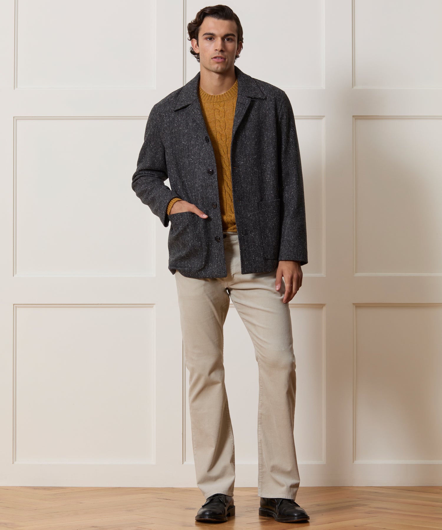 Italian Wool Herringbone Chore Coat in Dark Charcoal – Todd Snyder