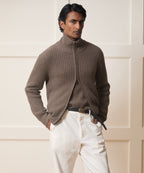 Waffle Cashmere Full-Zip Sweater