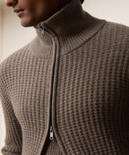 Waffle Cashmere Full-Zip Sweater