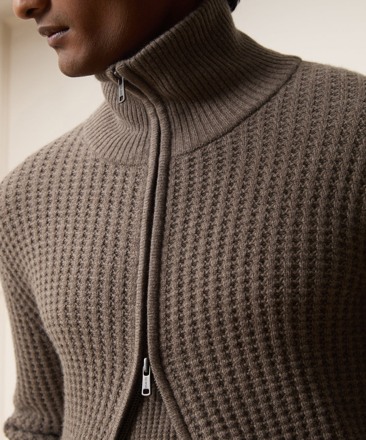 Waffle Cashmere Full-Zip Sweater