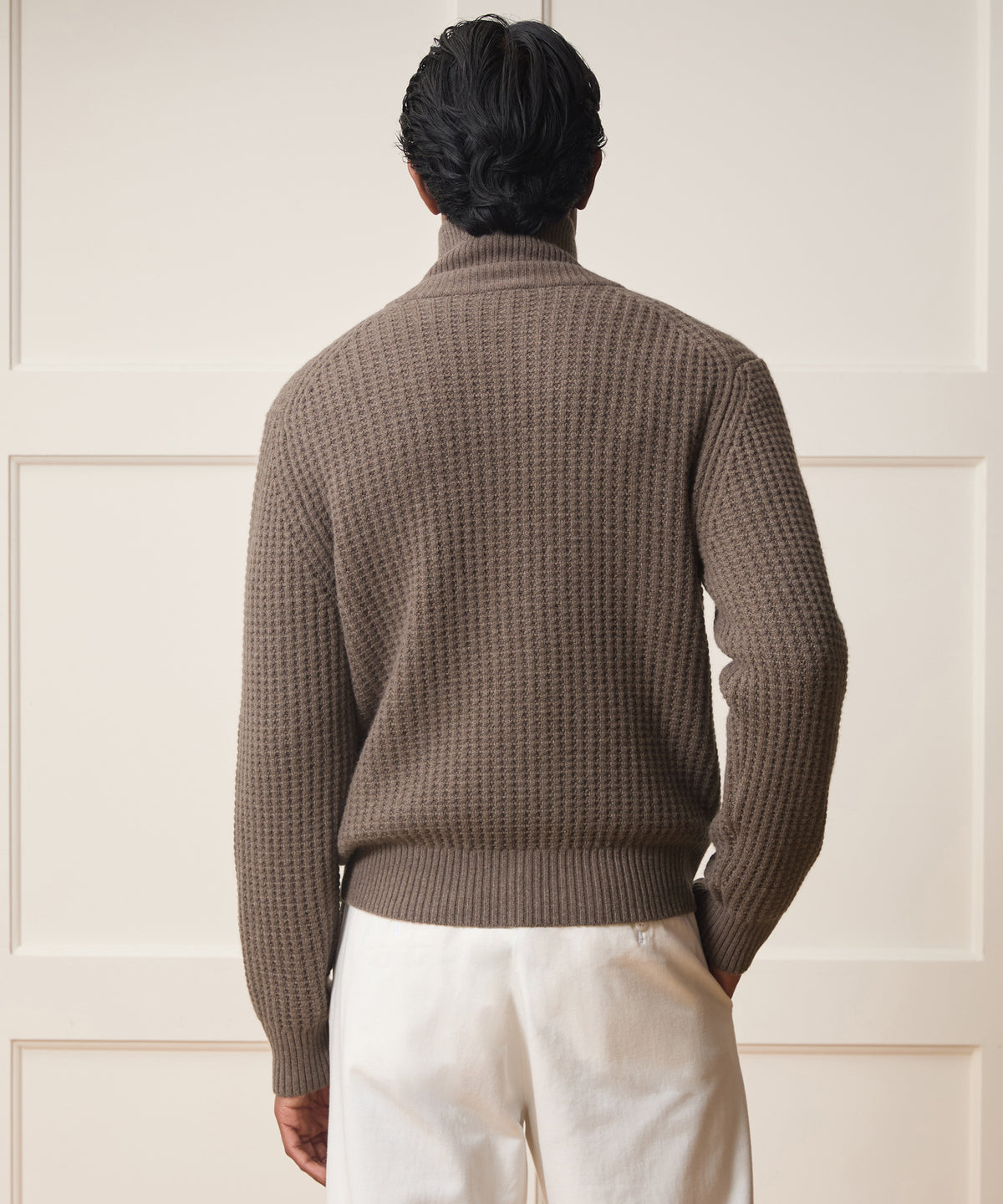 Waffle Cashmere Full-Zip Sweater