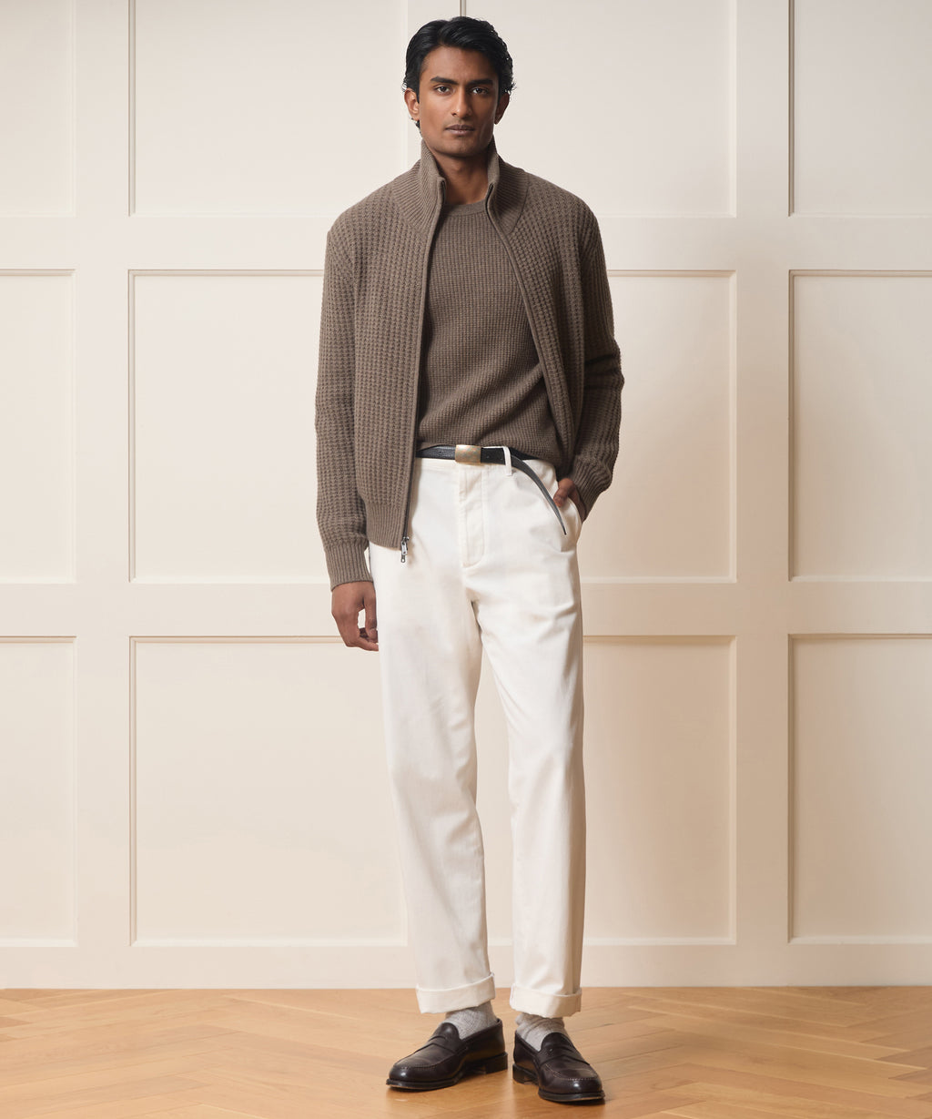 Waffle Cashmere Full-Zip Sweater