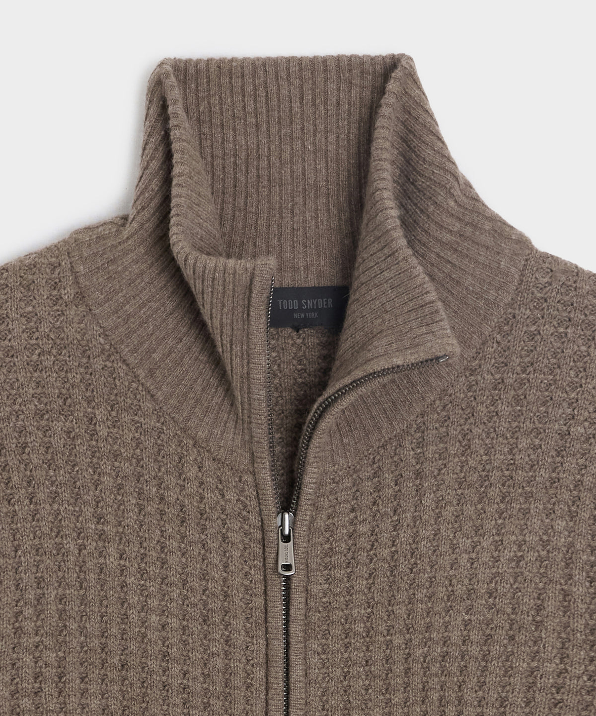 Waffle Cashmere Full-Zip Sweater