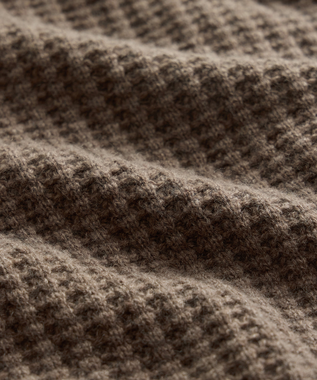 Waffle Cashmere Full-Zip Sweater